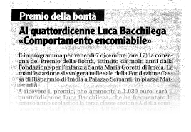 Premio Bontà a Luca Bacchilega 